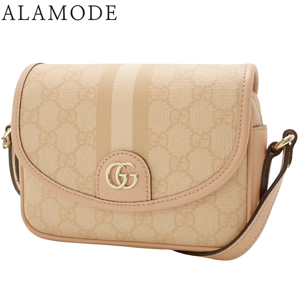 Gucci Ophidia GG Supreme Canvas Leather Crossbody Bag Beige Pink